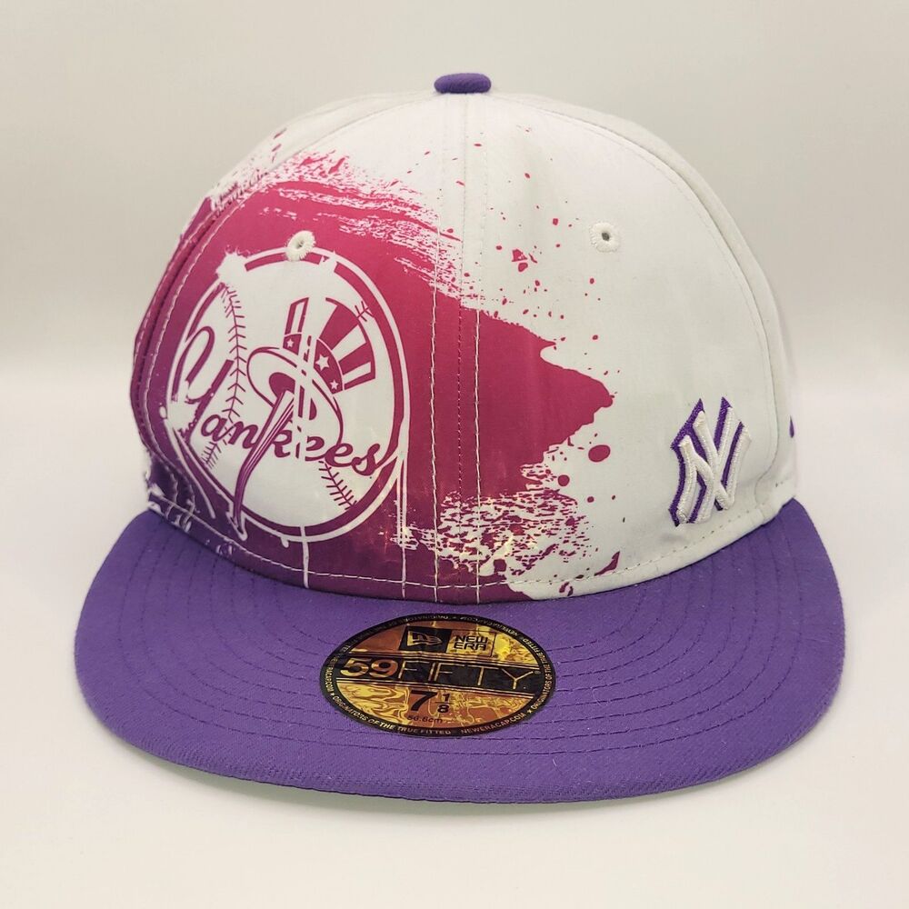 NY Yankees Paint Splash Splatter Hat Cap New Era 59FIFTY Fitted 7 1/8 Good Cond.